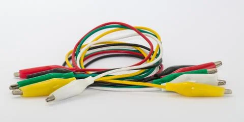 Bundle of wire with crocodile clip isolated on white background Stock Photos