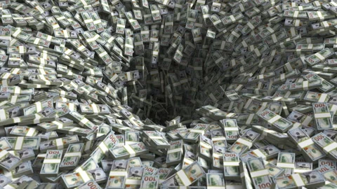 Bundles of Dollars are Draining into the Hole Stock Footage 294098124