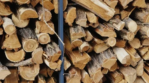 Bundles of firewood lying in a large array Stock Footage 58252237