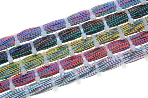 Bundles of network cables with cable ties 스톡 사진