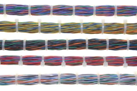 Bundles of network cables with cable ties Stock Photos