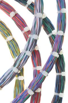 Bundles of network cables with cable ties Stock Photos
