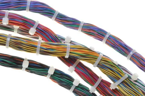 Bundles of network cables with cable ties Stock Photos