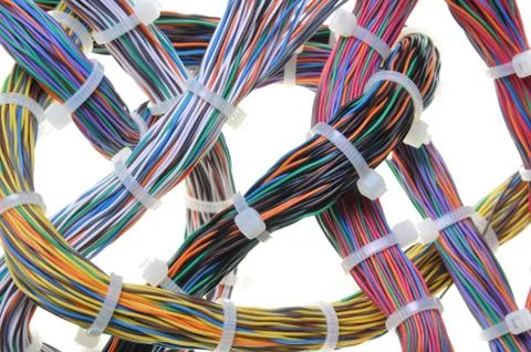 Bundles of network cables with cable ties Foto stock