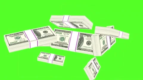 Bundles of US 100 Dollars floating Green Screen Stock Footage 306505384