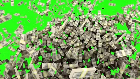 Bundles of US Dollar Banknotes Falling from Above on Green Background Stock Footage 327858414