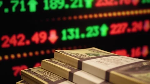 Bundles of US dollars earned by trading cryptocurrencies. Stock Footage 263794103