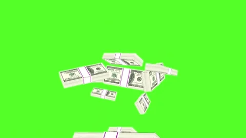 Bundles of US Dollars falling Green Screen Stock Footage 306505378