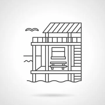 Bungalow black flat line vector icon Illustrazione stock