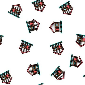 Bungalow house vector seamless pattern Stock Illustration