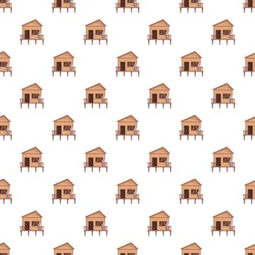 Bungalow pattern repeating beach house illustration Illustration