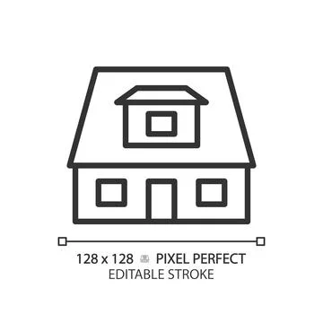 Bungalow pixel perfect linear icon Illustration