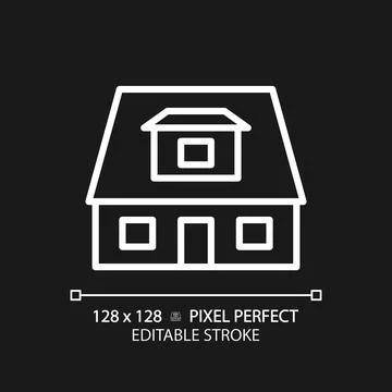 Bungalow pixel perfect white linear icon for dark theme Illustration