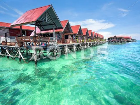 Bungalows on Mabul Island, Sabah, Malaysia Stock Photos
