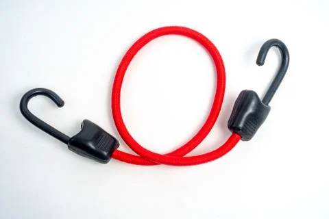 Bungee Cords with Coated Black Plastic Hooks and Red Braided Elastic Stock Photos