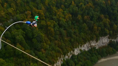 Bungee jump, men from the bridge with 207m Stock Footage 44763246