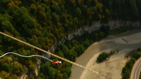 Bungee jump, men from the bridge with 207m Stock Footage 44763588