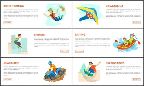 Bungee Jumping and Hang Gliding, Parkour Rafting Stock Illustration