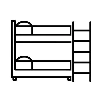 Bunk bed flat icon. Pictogram for web. Line stroke. Isolated on white backgro Stock Illustration