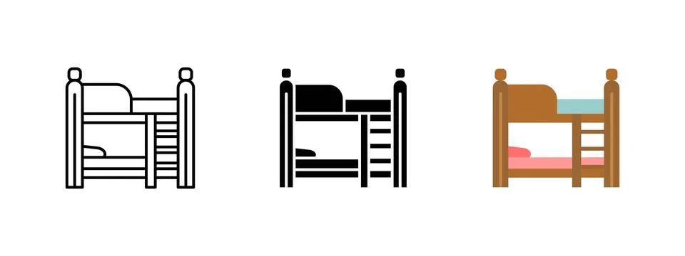 Bunk bed icon. Double-layer wooden bed with ladder vector illustration. Fur.. Stock Illustration