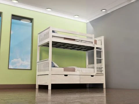 Bunk bed inside the empty room. 3D illustration Illustrazione stock