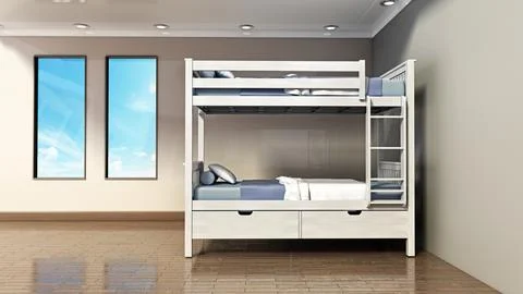Bunk bed inside the empty room. 3D illustration Stock Illustration