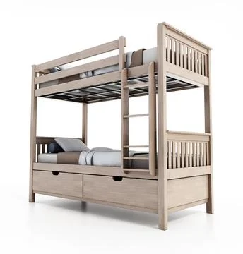 Bunk bed isolated on white background. 3D illustration Stock Illustration