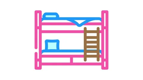 Bunk bed kid bedroom color icon animation Stock Footage 327270141