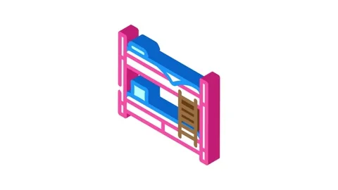Bunk bed kid bedroom isometric icon animation Stock Footage 327293208