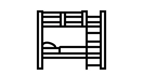 Bunk bed kid bedroom line icon animation Stock Footage 326135588