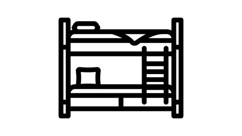 Bunk bed kid bedroom line icon animation Stock Footage 326764361