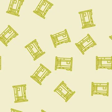Bunk bed kid bedroom line vector seamless pattern Stock Illustration