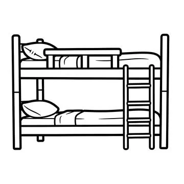 Bunk bed with ladder, simple bold outline Stock Illustration
