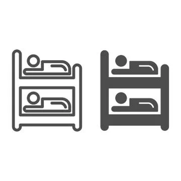 Bunk bed line and glyph icon. Sleeping place for two persons, furniture object イラスト素材
