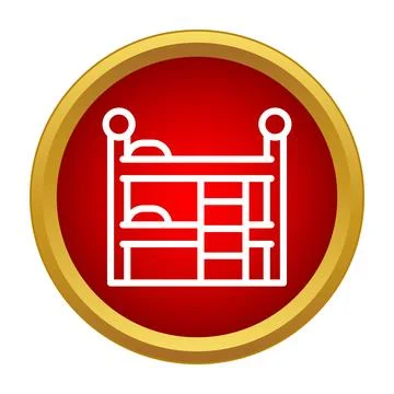 Bunk bed line icon on a red button with golden border Stock Illustration