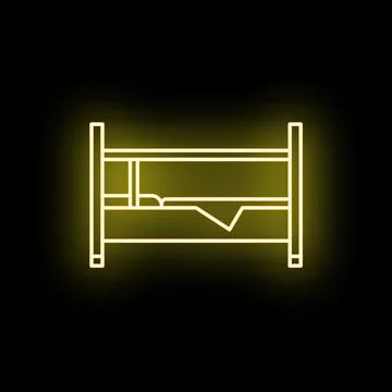 Bunk bed neon line icon glowing yellow light Stock Illustration