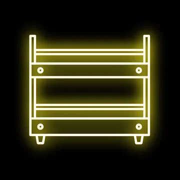 Bunk bed neon line icon glowing yellow on black Stock Illustration