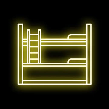 Bunk bed neon line icon yellow glow Stock Illustration