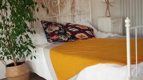 Bunk bed for sleeping. interior of an ordinary bedroom. camera movement Stock Footage 157367068