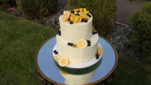 Bunk Lemon Wedding Cake Rotates Stock Footage 123301790