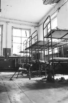 Bunkbeds inside Chernobyl Stock Photos