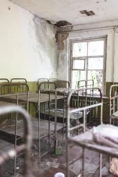 Bunkbeds inside Chernobyl Stock Photos