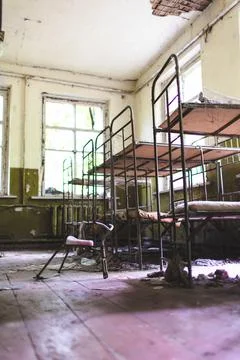 Bunkbeds inside Chernobyl Stock Photos