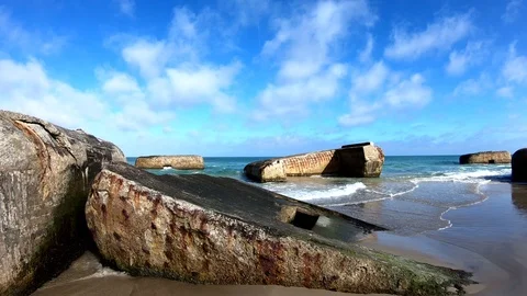 Bunker on the beach, pan, concrete, 2. World War, Vigso Stock Footage 118244960
