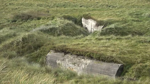 Bunker in dune landscape with beach grass, Thy National Park Stock Footage 118462290