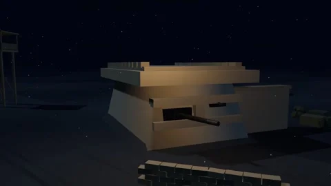Bunker position at night desert defensive line Stock Footage 341385500