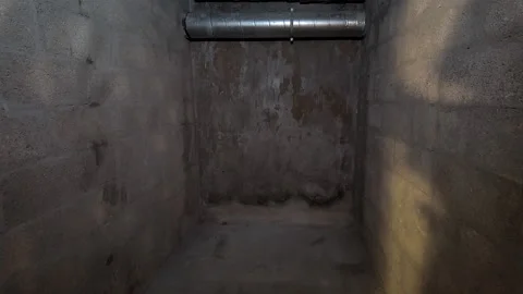 Bunker - Underground Space With Concrete Block Walls And A Metal Ventilation Vídeos de archivo 318647867