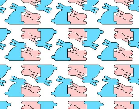 Bunnies couple pattern seamless. Two rabbit background. Vector texture Illustrazione stock