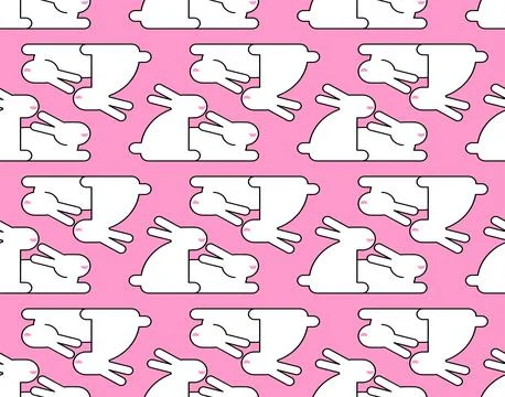 Bunnies couple pattern seamless. Two rabbit background. Vector texture Stock Illustration