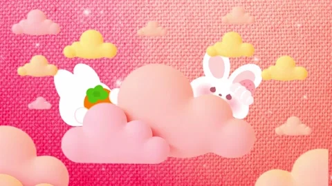 Bunnies hiding in pink cloud background. Video stock 301944482